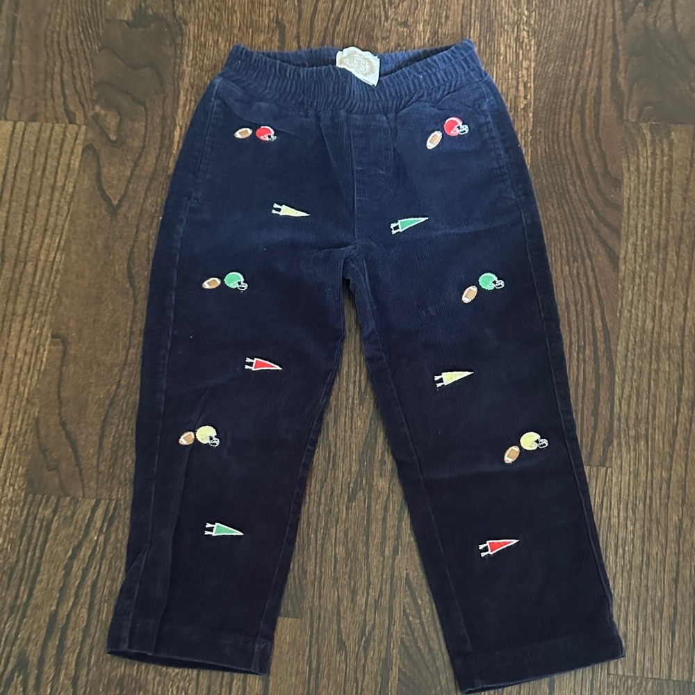 The Beaufort Bonnet Company Navy Corduroy Kids Pants with Fun Embroidery